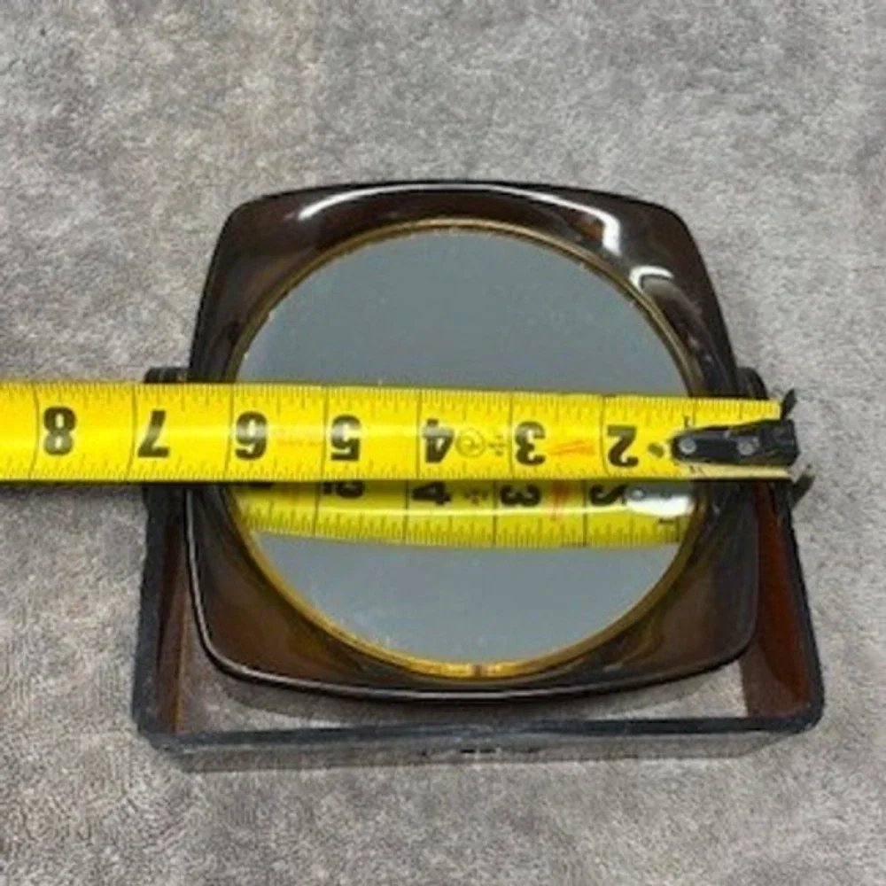 Vtg Amber Swivel Vanity Mirror Magnifying Double Sided Tabletop Hong Kong